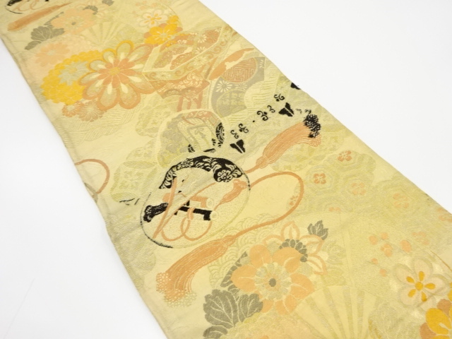 JAPANESE KIMONO / ANTIQUE MARU OBI FOR SUMMER / WOVEN FLOWER
